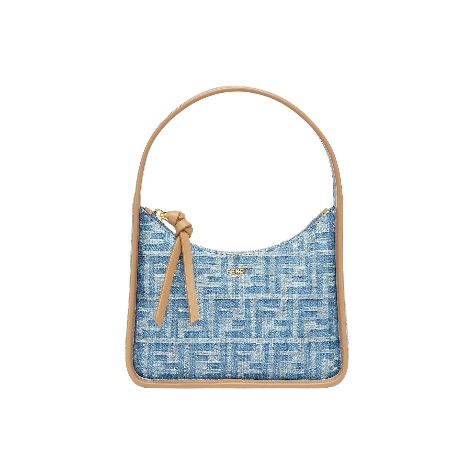 FENDI FF Denim Fabric Handbag Mini Women's Light Blue