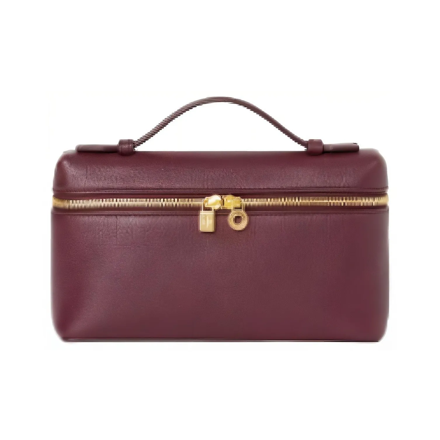 Loro Piana ExtraPocket Leather Makeup Tri Bag Small Square Tri Bag One Shoulder Handbag Women's Red Bean Color