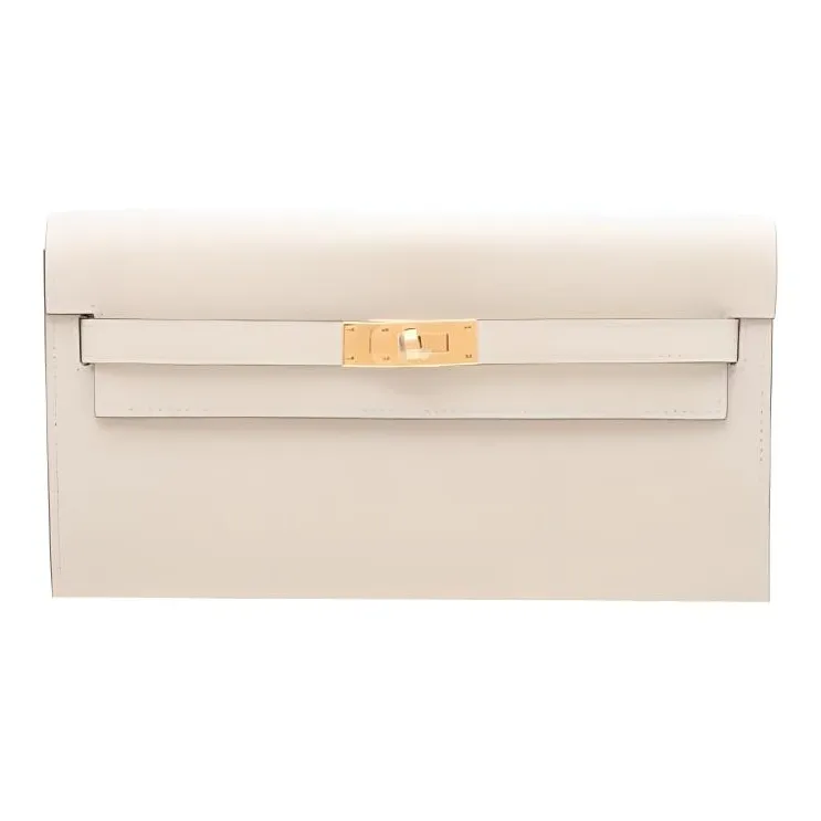 HERMES Kelly To Go Epsom Calfskin Wallet, Handheld Shoulder Bag, Crossbody Bag Women's Cream White/Chick Yellow