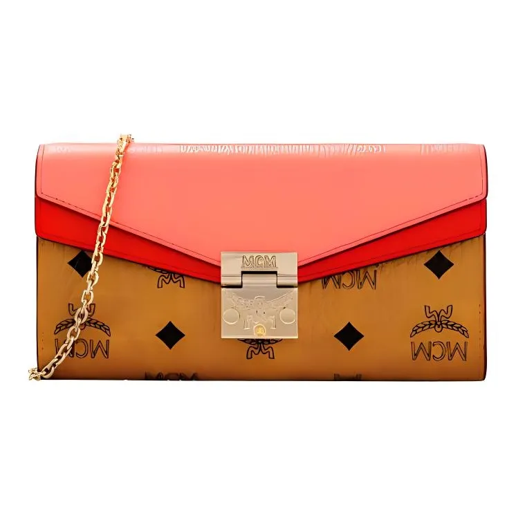 MCM Patricia Visetos PVC With Cow Leather Chain Wallet, Shoulder Bag, Crossbody Bag Tubas Women's Brown Orange