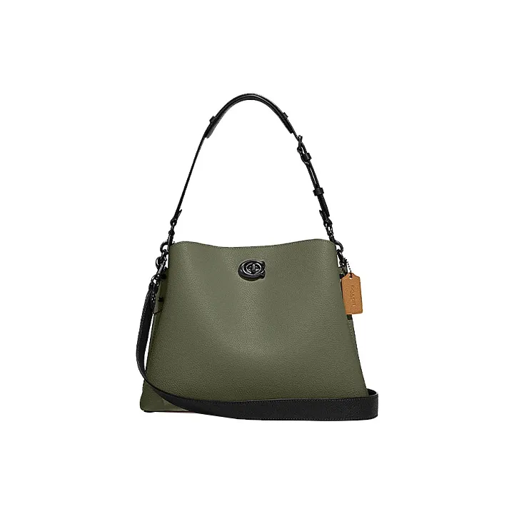 COACH Willow Галька текстура Коровья кожа Ведрообразная сумка Сумка через плечо Женская Зеленая