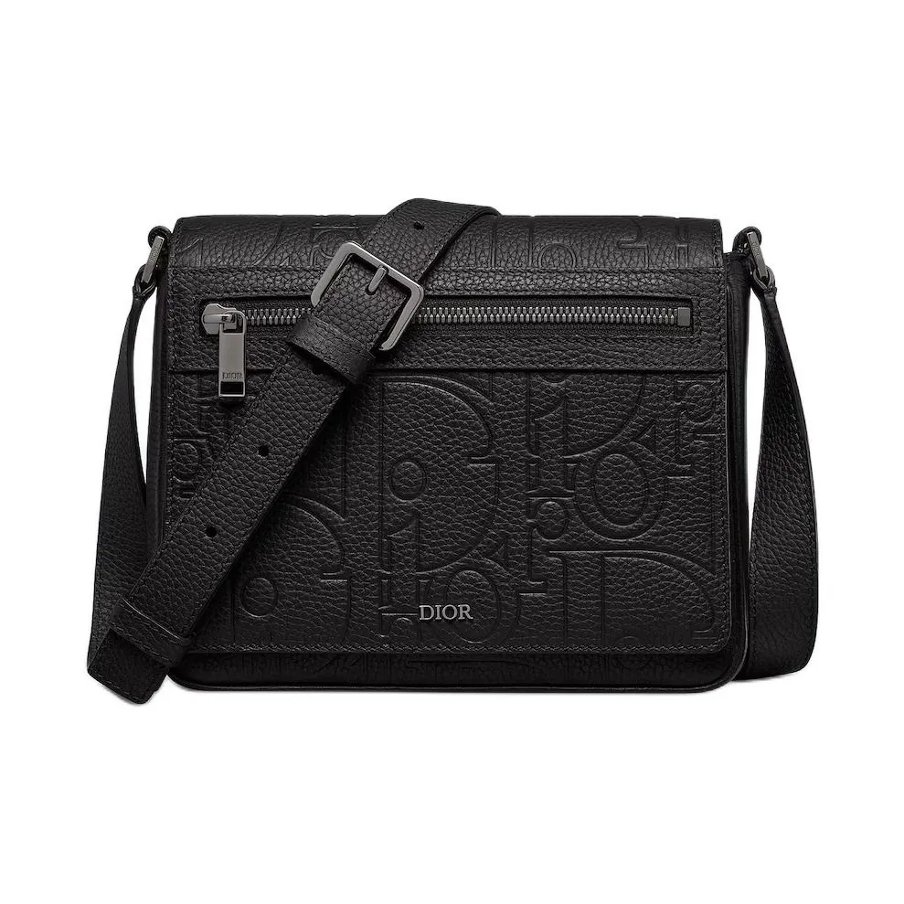 DIOR Grained Calfskin Messenger Bag Shoulder Bag Crossbody Bag Men's Black