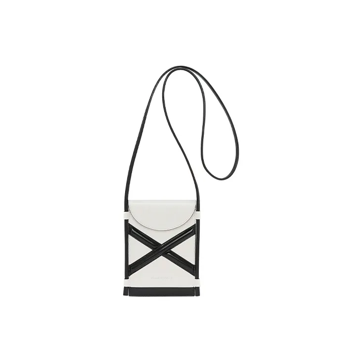 Alexander McQueen Curve Micro Cow Leather One Shoulder Handbag, Crossbody Bag Women's Ivory White/Black
