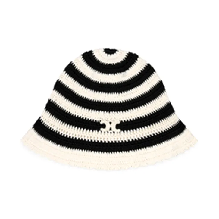 CELINE Triomphe Striped Cloche Beanie In Crocheted Cotton