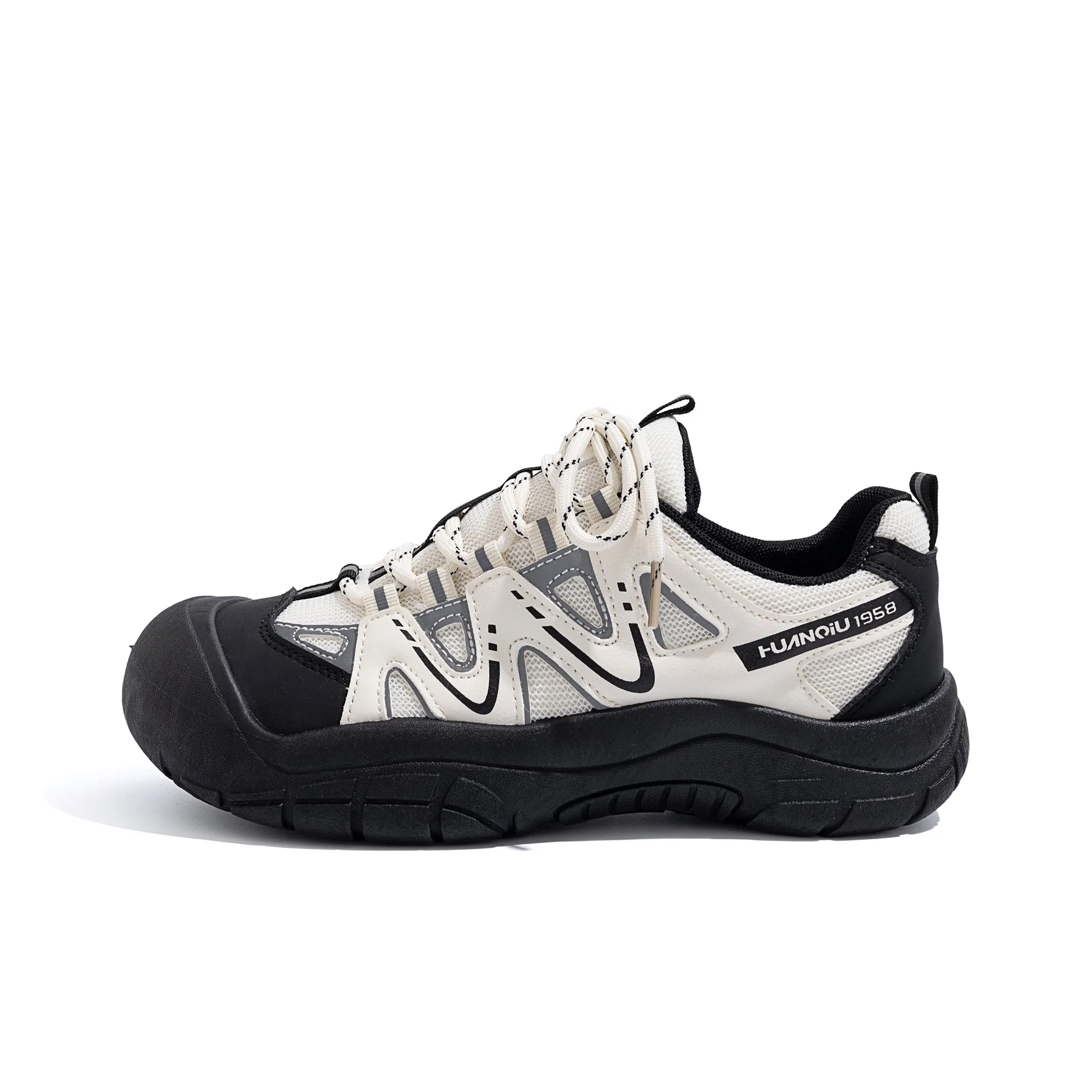 HUANQIU Slip-resistant и дышащий низкий топ кросовки с толстой подошвой женские бежево-черные