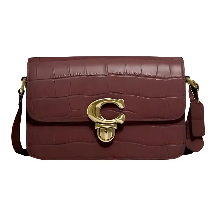 COACH Crocodile Pattern Leather Crossbody Bag, Shoulder Bag Women's Burgundy