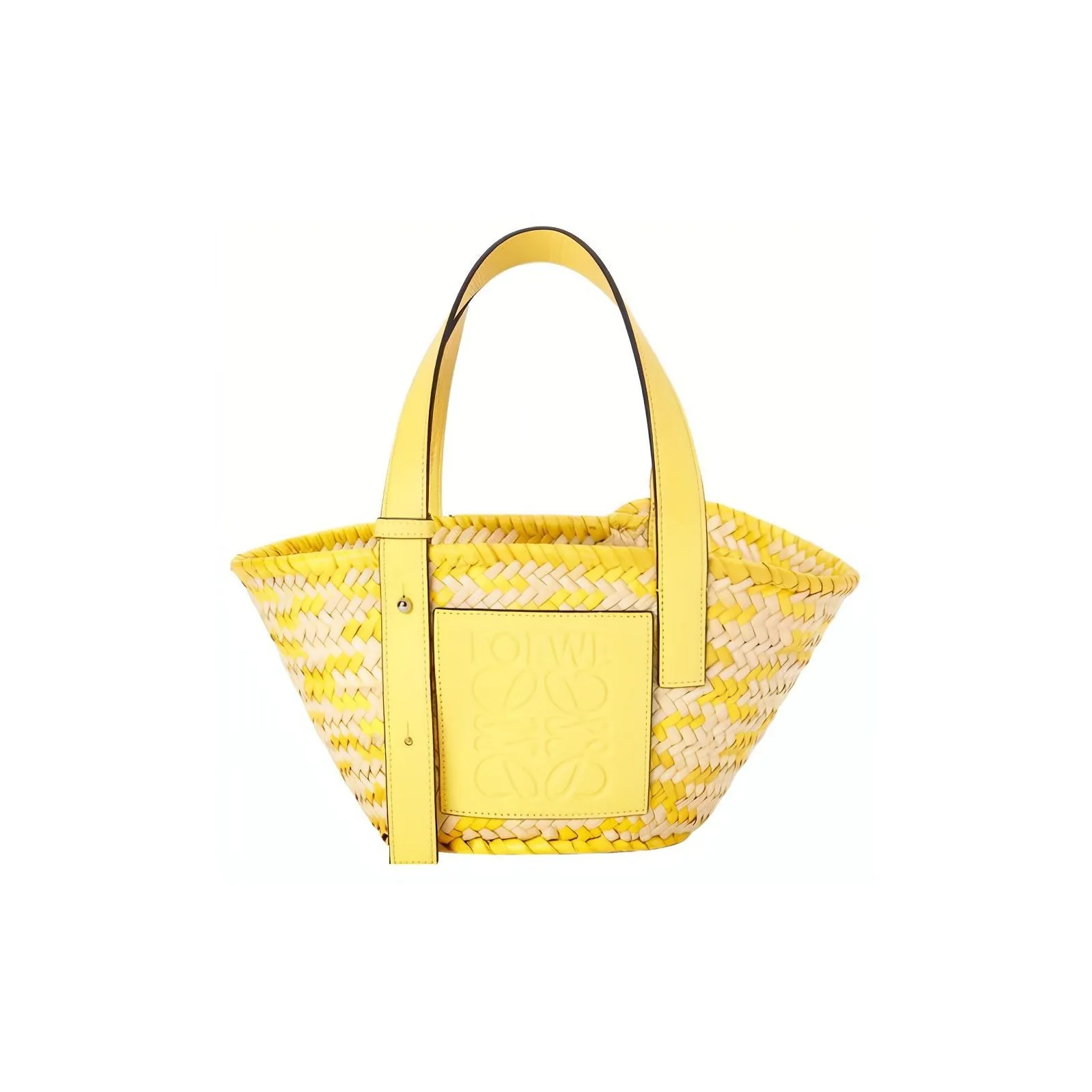 LOEWE Anagram Basket Palm Leaf With Calfskin Tote Bag Shopping Bag Handbag Small Size Women's Lemon/Natural