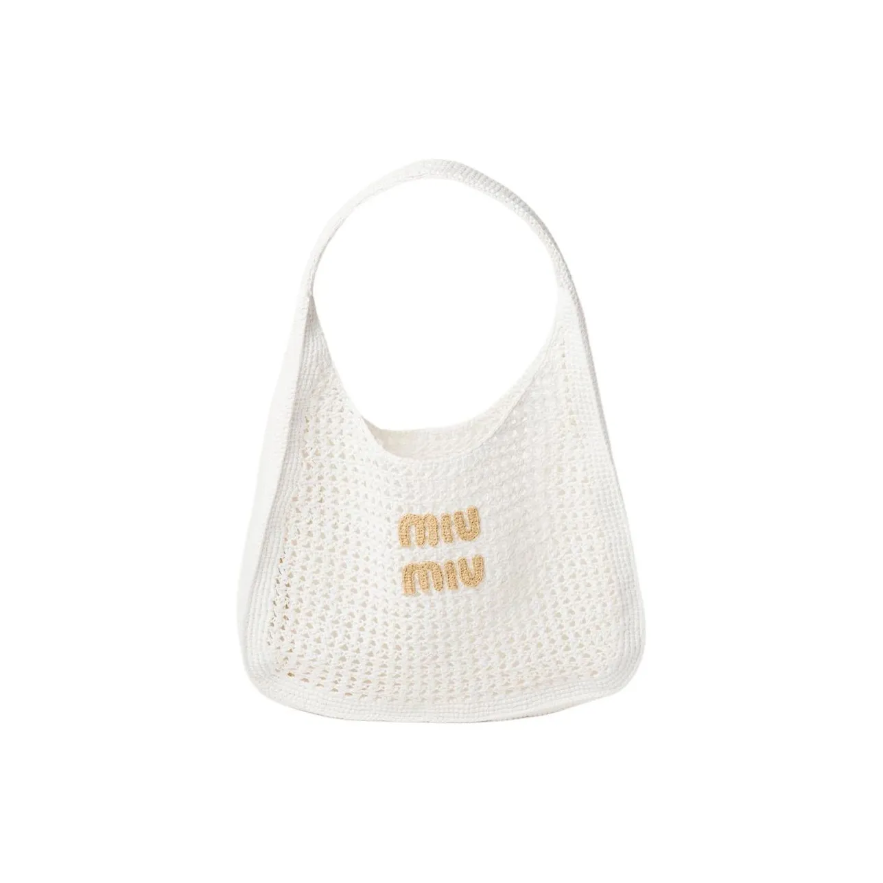 MIU low-top miu Raffia Fiber Blended Fabric Heart Moon Bag, Handbag, Shoulder Bag Women's White & paris