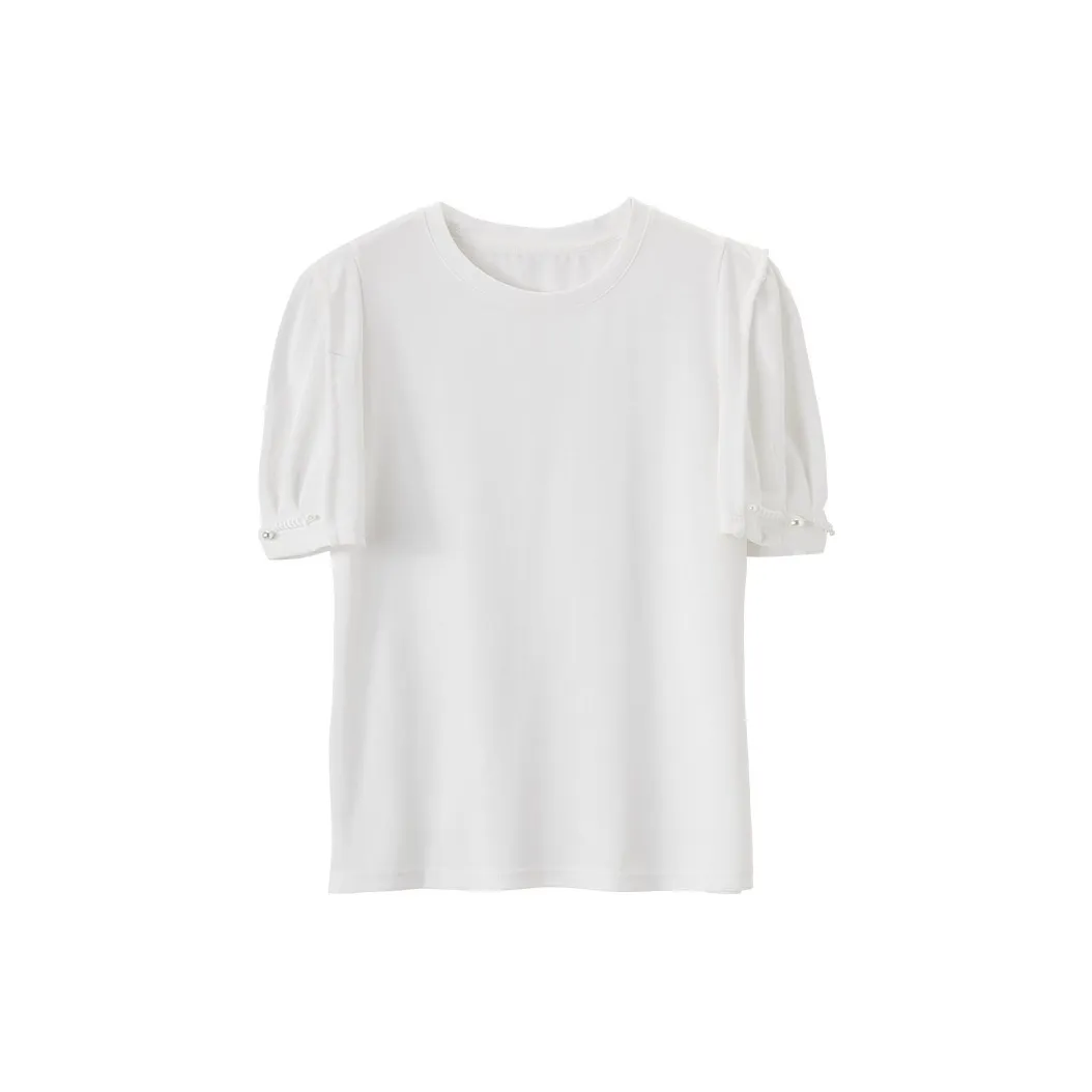 XIANGYING 2024 Summer Puff Sleeve T Shirt Women's White