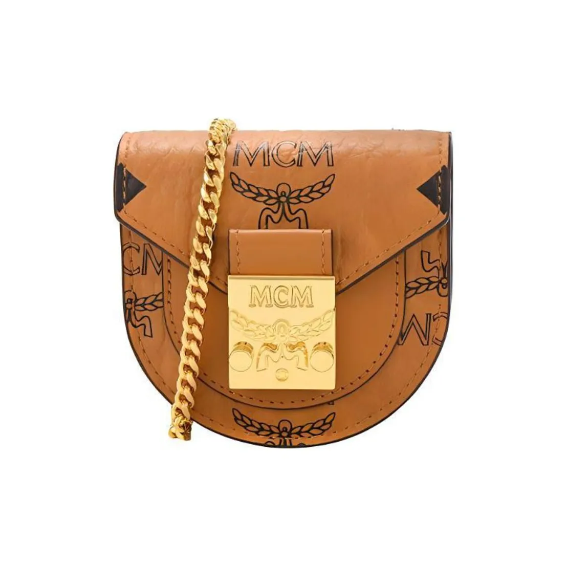 MCM Patricia Visetos Polyester With Leather Crossbody Bag Women's Brown Cognac