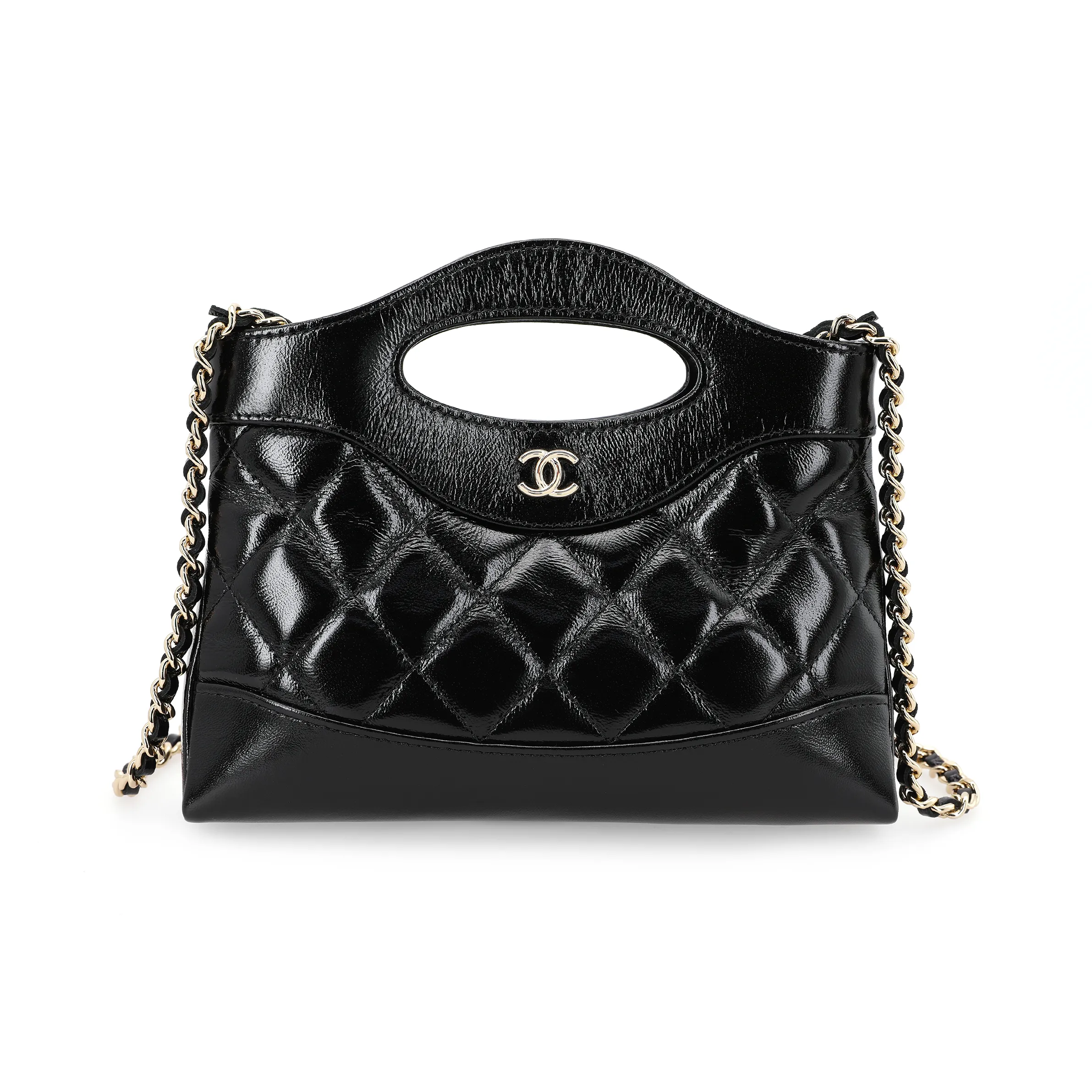 CHANEL Polished Lambskin Chain Handbag Shoulder Bag Crossbody Bag Mini Women's Black