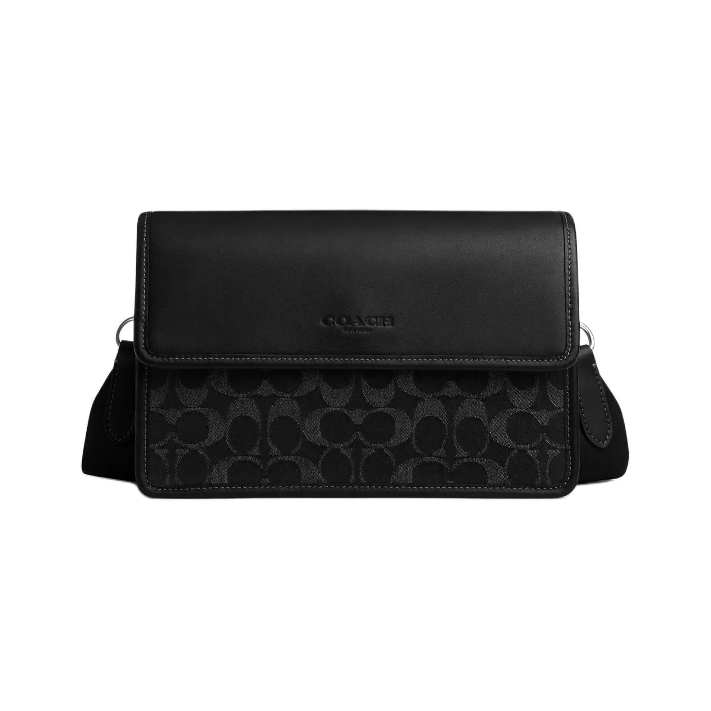 COACH Turner Iconic Denim With Smooth Calfskin Shoulder Bag Crossbody Bag Medium Size Men's Black