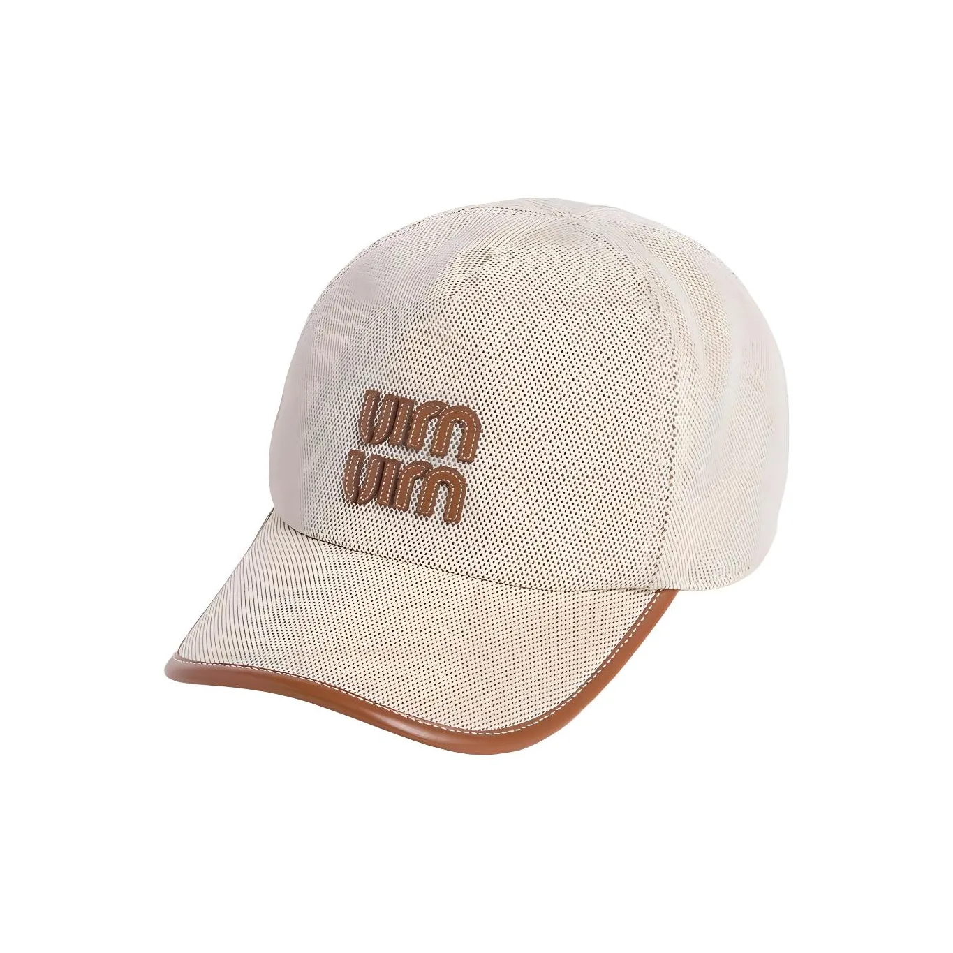 MIU MIU Cloth Leather Baseball Caps Women's Beige