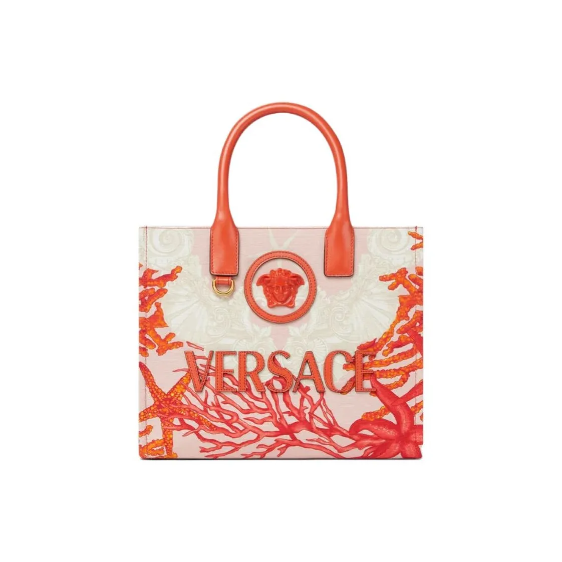 VERSACE La Medusa Canvas Tote Bag Shopping Bag Shoulder Bag Handbag Small Size Women's Coral