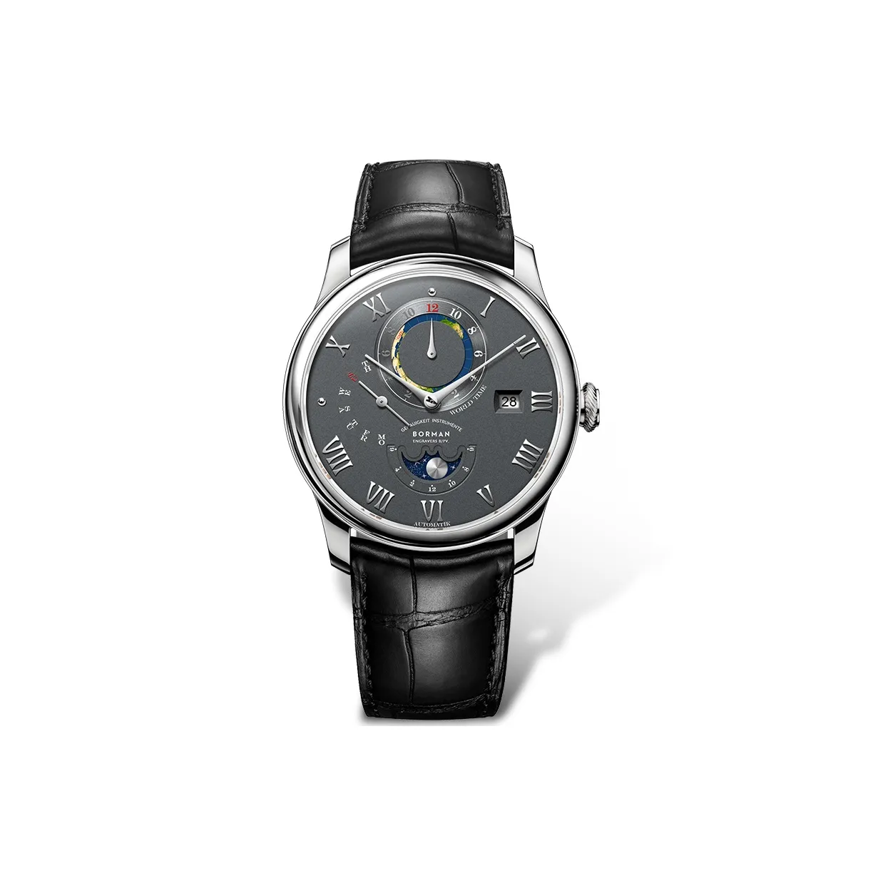 BORMAN Автоматический Механический Механизм Часы из Натуральной Кожи Ремешок Мужские Часы Белый Циферблат