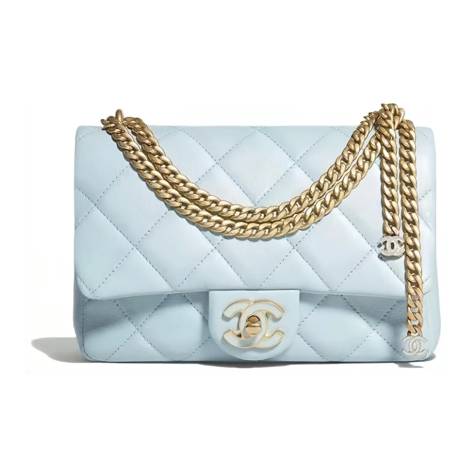 CHANEL Lambskin Flap Bag, Crossbody Bag, Shoulder Bag Trumpets Women's Light Blue