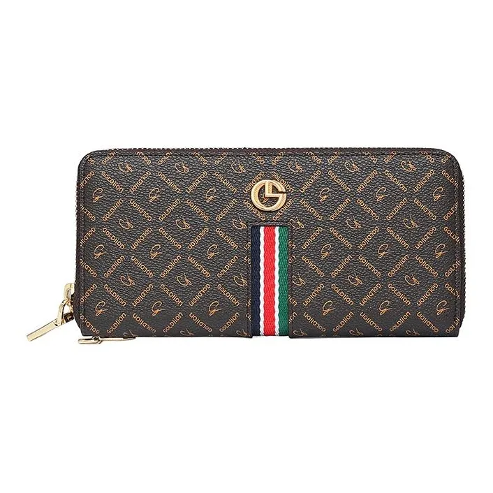 GOLDLION PVC Синтетическая кожа Искусственная кожа Длинный кошелек Женский Темный кофейный