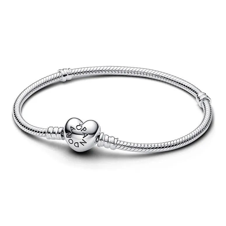 Pandora Moments Heart Clasp Snake Chain Bracelet Silver