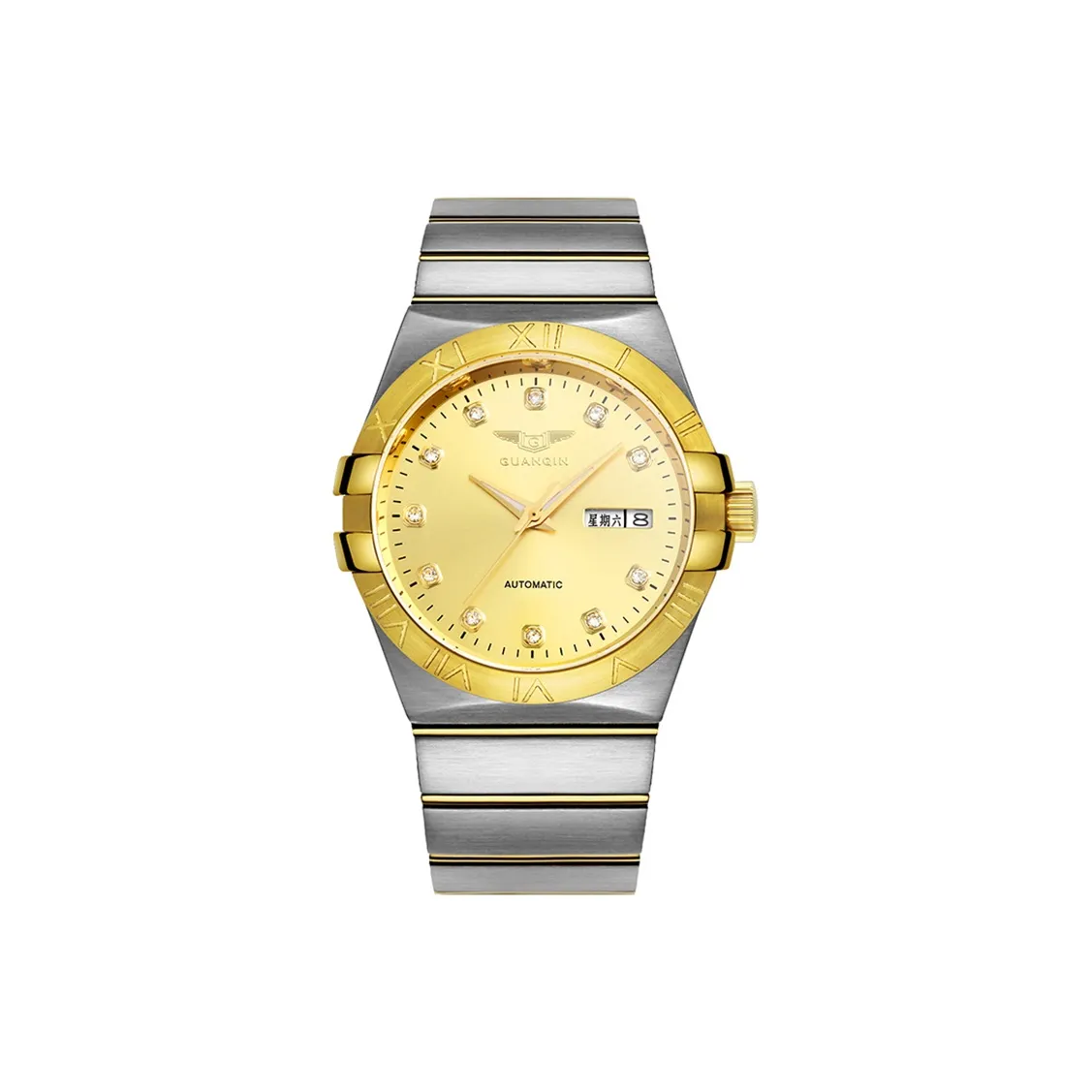 GUANQIN GQ00899.JGD Mechanical Movement Stainless Steel Watchband Watch Men's Watches Gold Dial