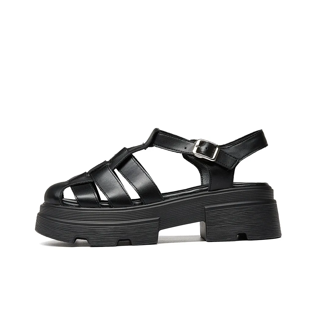 HLA Сандалии в римском стиле Женские 2024 Новинка Закрытый носок Cut Out Ткани вязаные Платформа увеличивающая высоту Свинья Cage Обувь