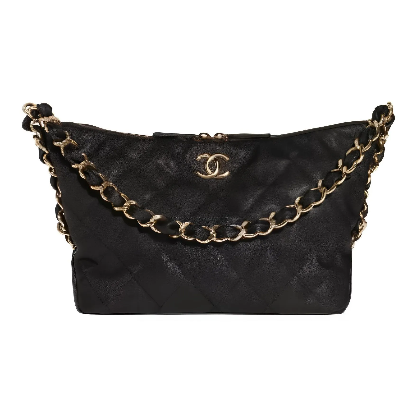 CHANEL Bright Grain Calfskin & Gold Metal Handbag, Shoulder Bag Tubas Women's Black