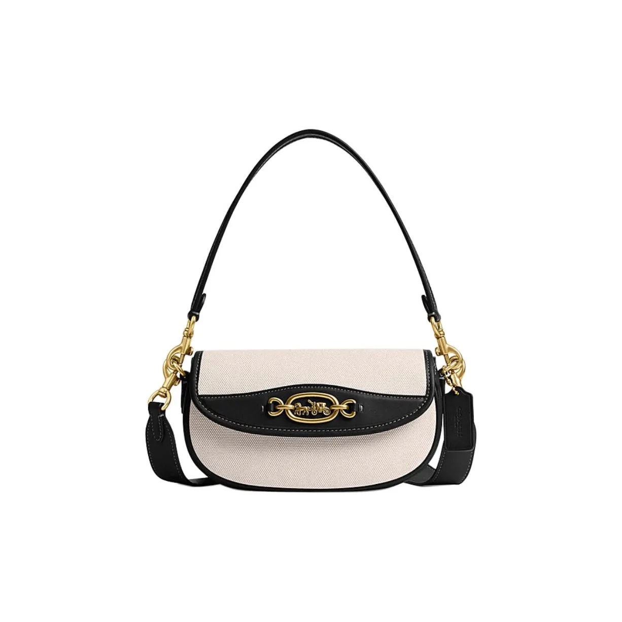 COACH Harley Fabric With Cow Leather Portable Crossbody Bag, Shoulder Bag Medium Size Women's Salt Rock & Black