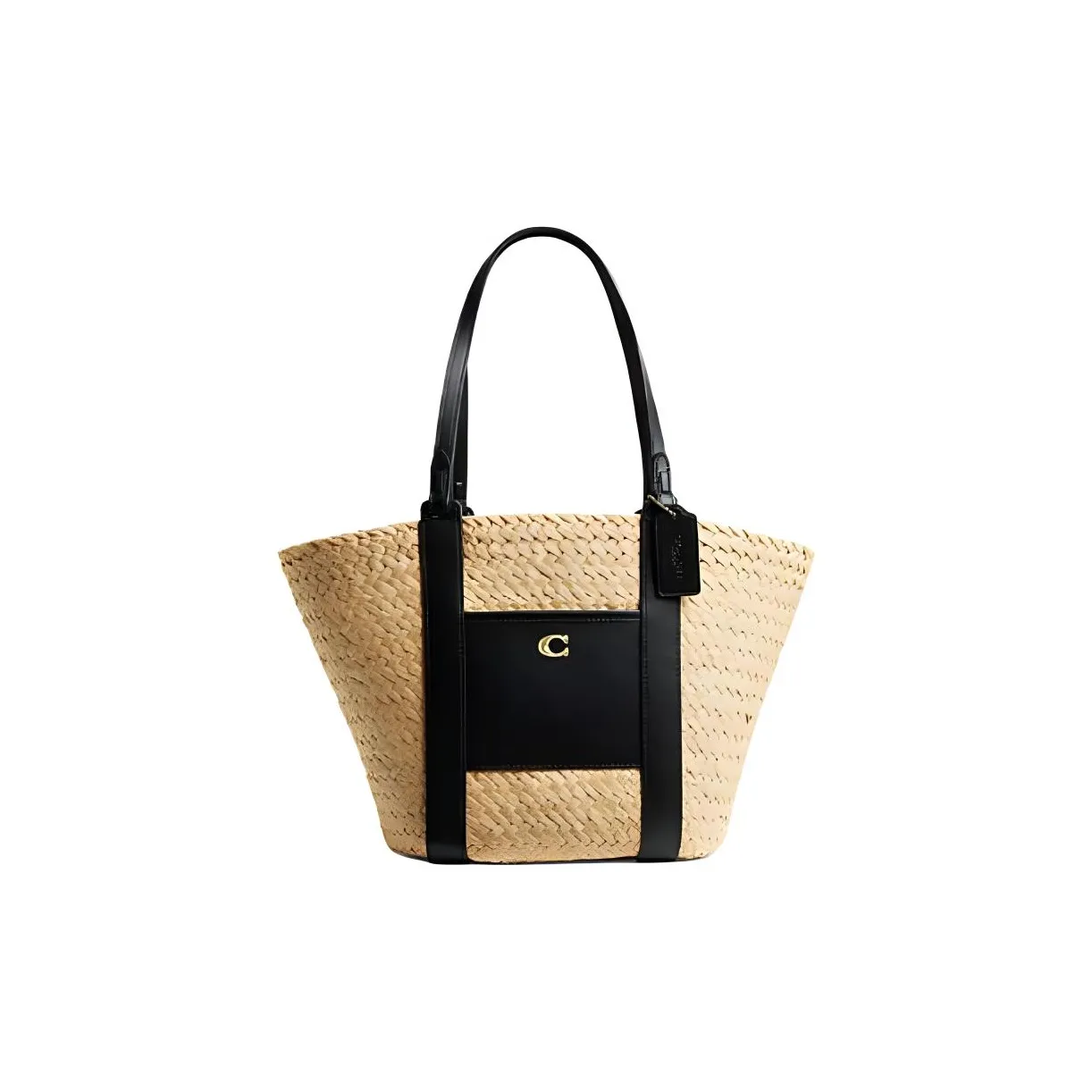 coach Sig Straw With Calfskin Tote Bag, Shopping Bag, Handbag, Shoulder Bag Trumpets Women's Natural