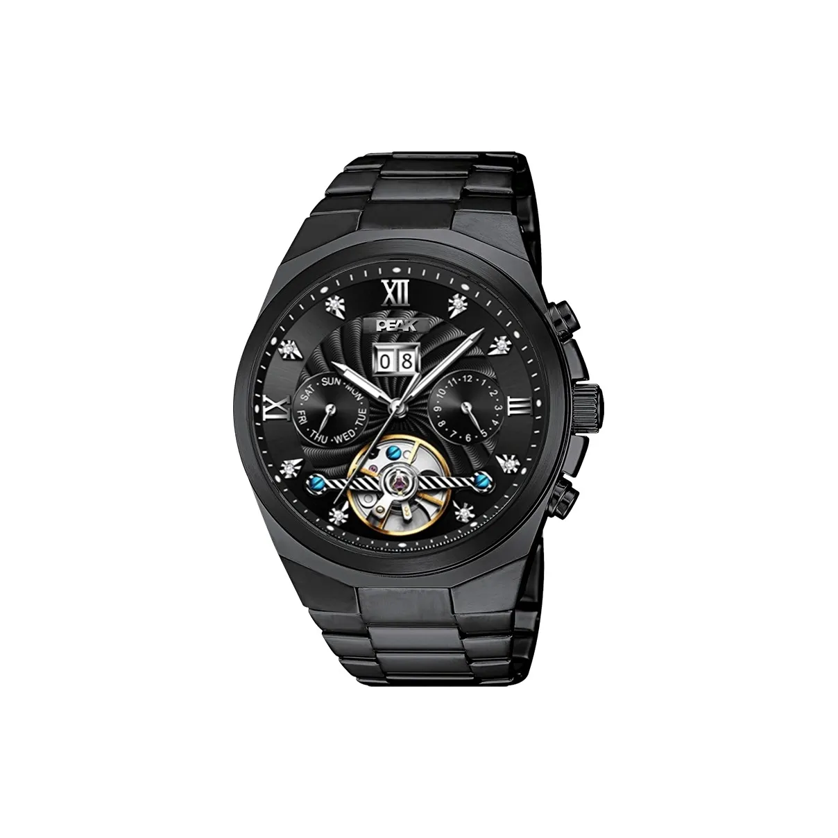 PEAK Interstellar Series Механический механизм ремешок из нержавеющей стали черный циферблат мужские часы
