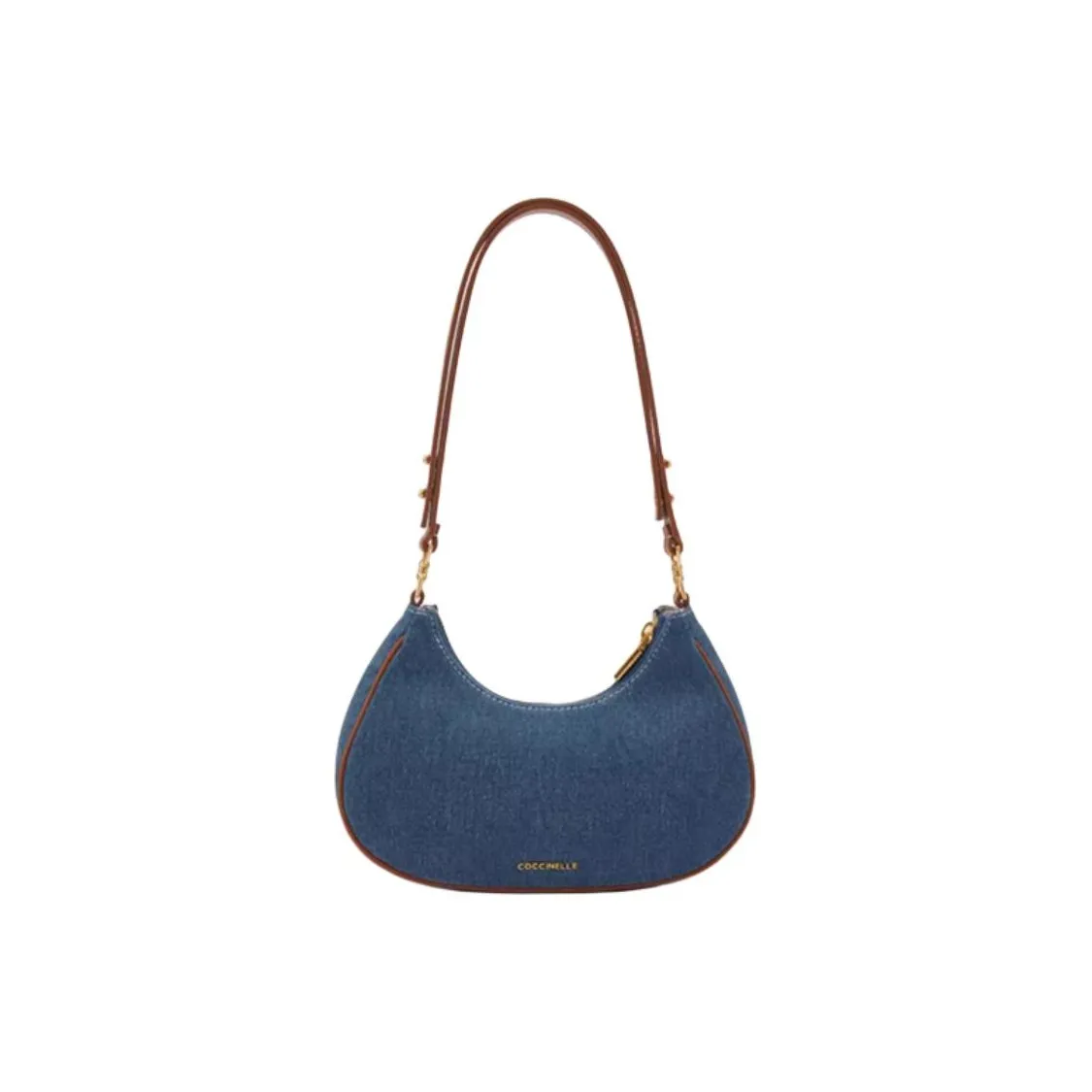 COCCINELLE Fabric Cow Leather Patchwork Handbag Shoulder Bag Small Size Unisex Blue
