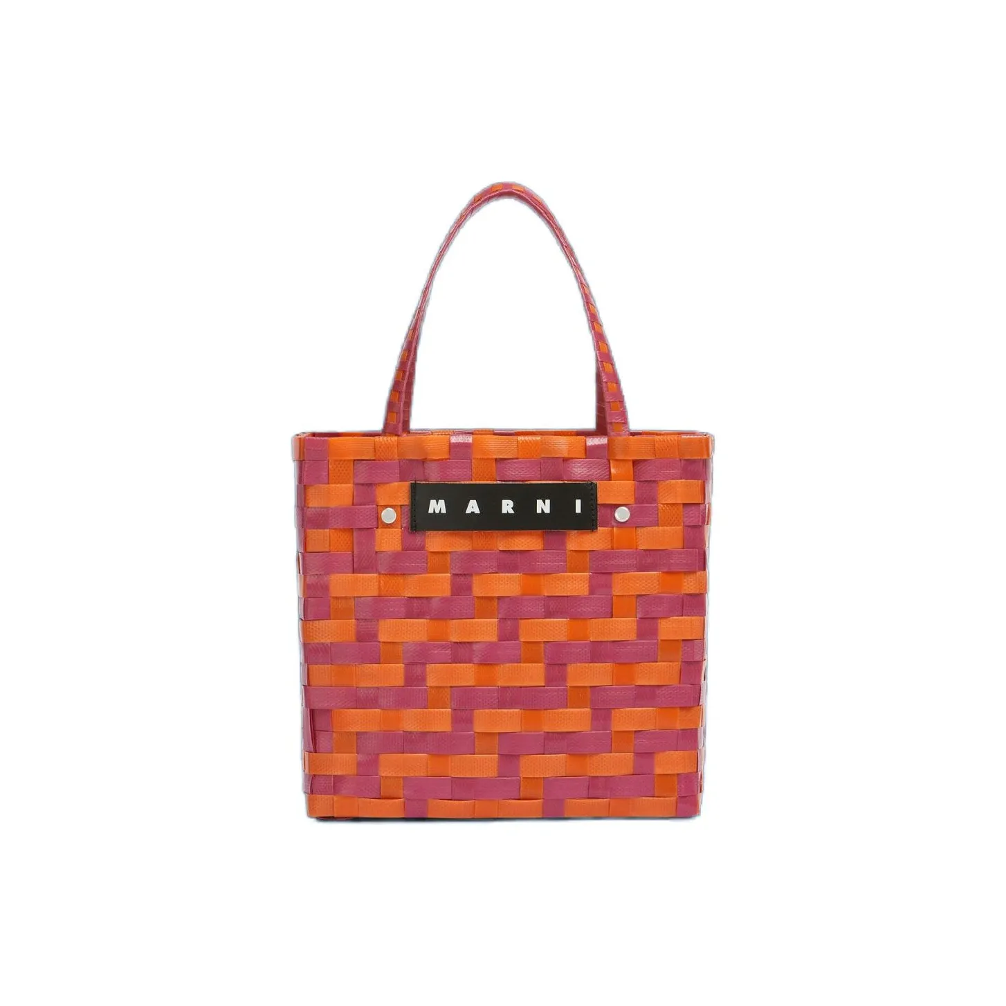 MARNI MARKET Letter Patch Woven Design Tote Bag, Shopping Bag, Handbag Mini Women's Fuchsia & Pink