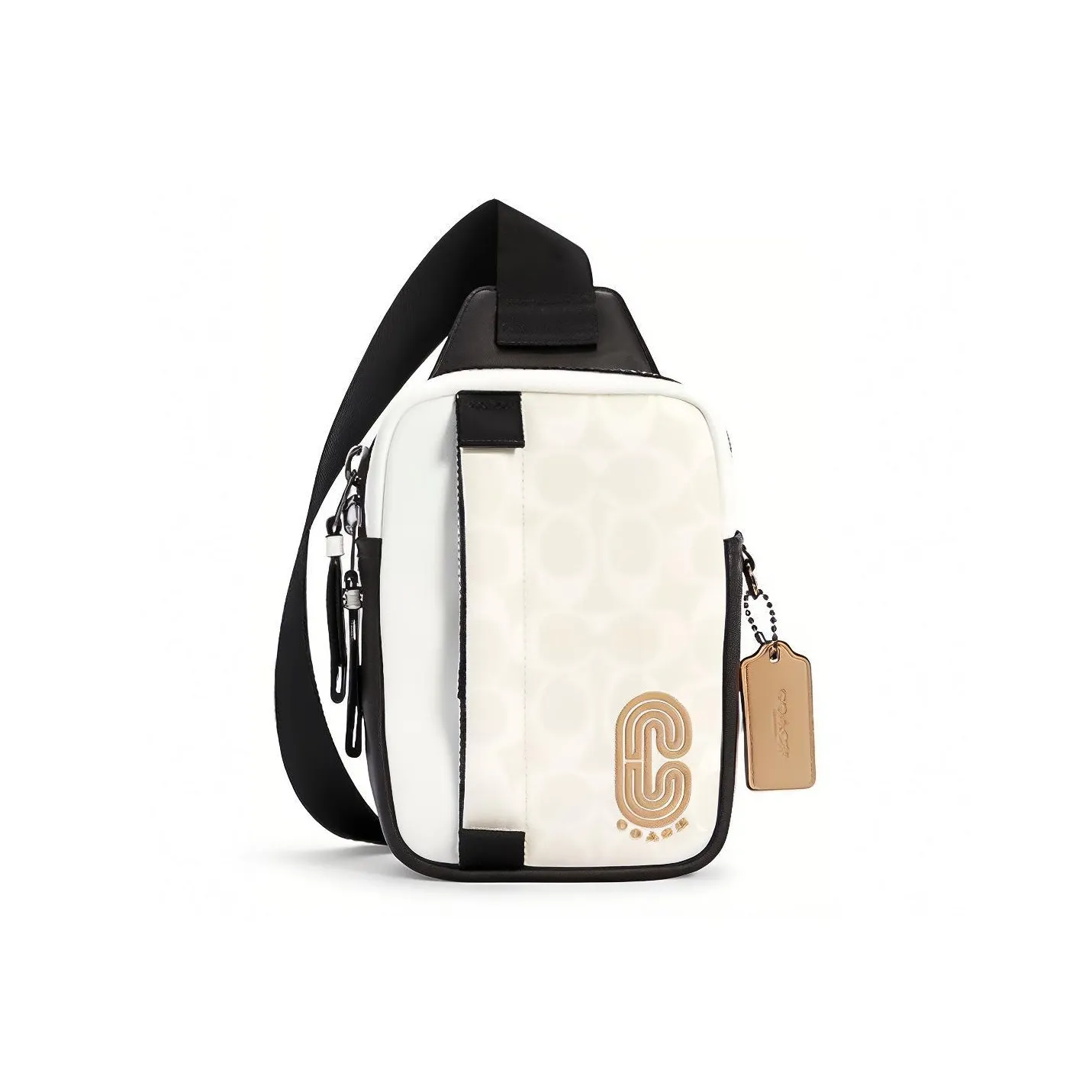 COACH Edge Cow Leather Camera Bag, Shoulder Bag, Crossbody Bag, Sling Bag Regular Men's White Monogram & Black