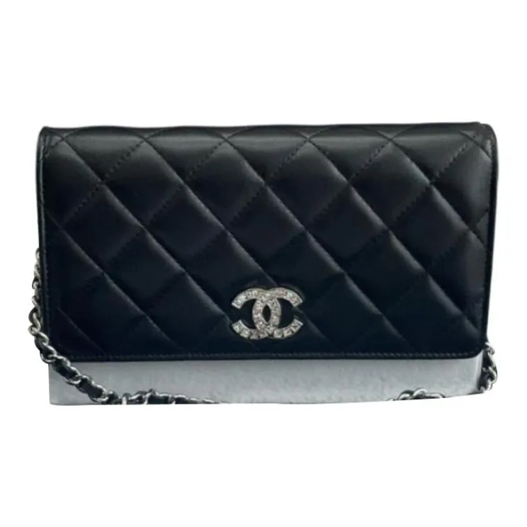 CHANEL WOC Sheepskin Crossbody Bags Unisex Black Silver