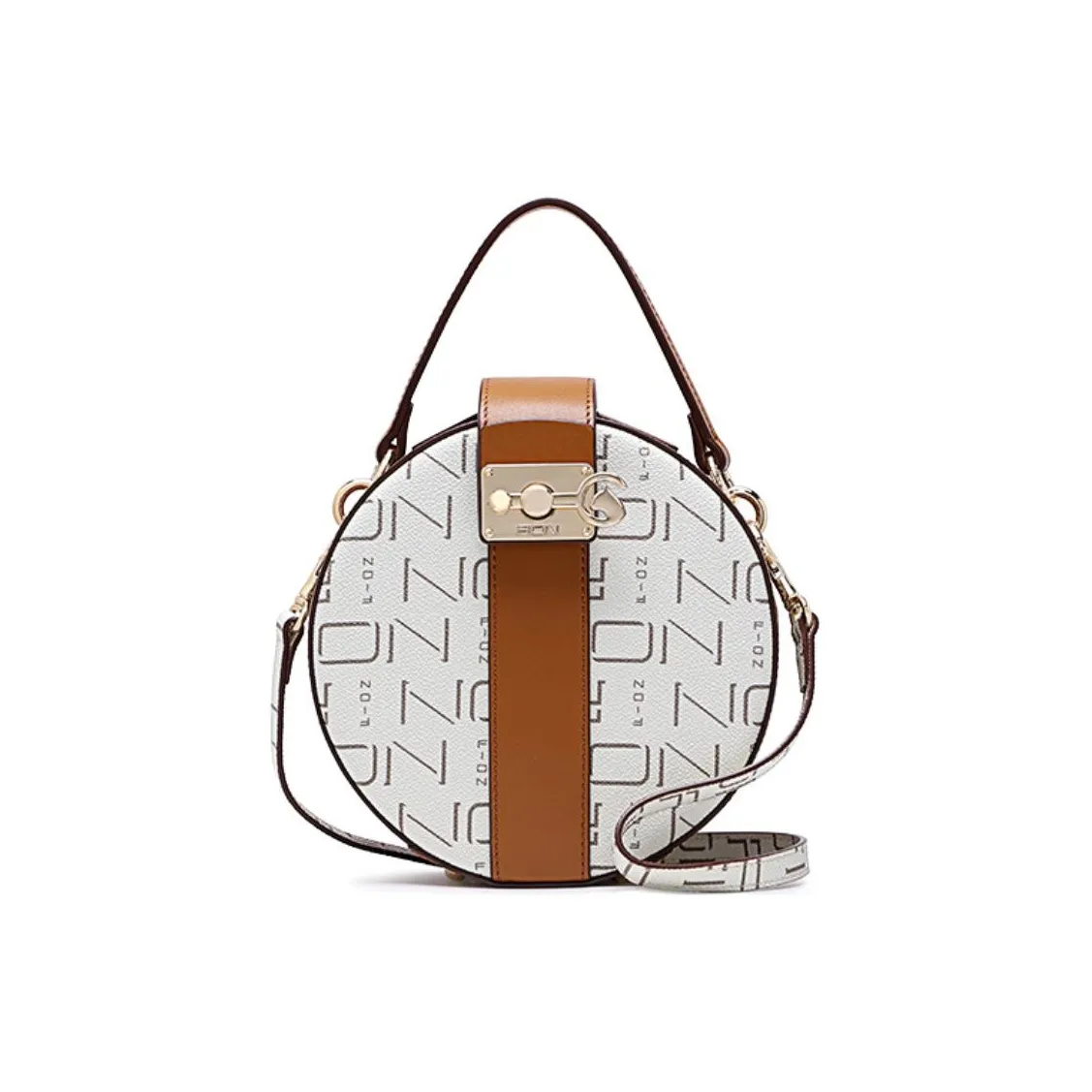 FION PVC Small Round Bag Crossbody Bag Shoulder Bag Small Size Women's Coffee & Black/Ecru & Camel