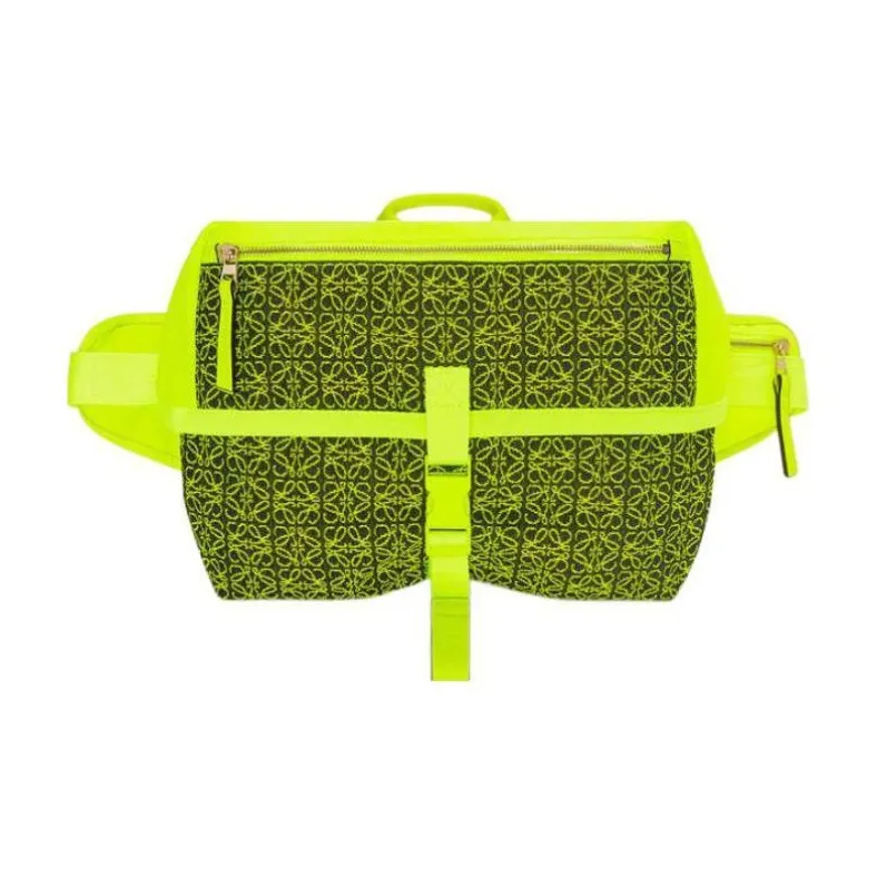 LOEWE Jacquard Canvas Bag, Shoulder Bag Men's Neon Yellow/Dark Marine Blue