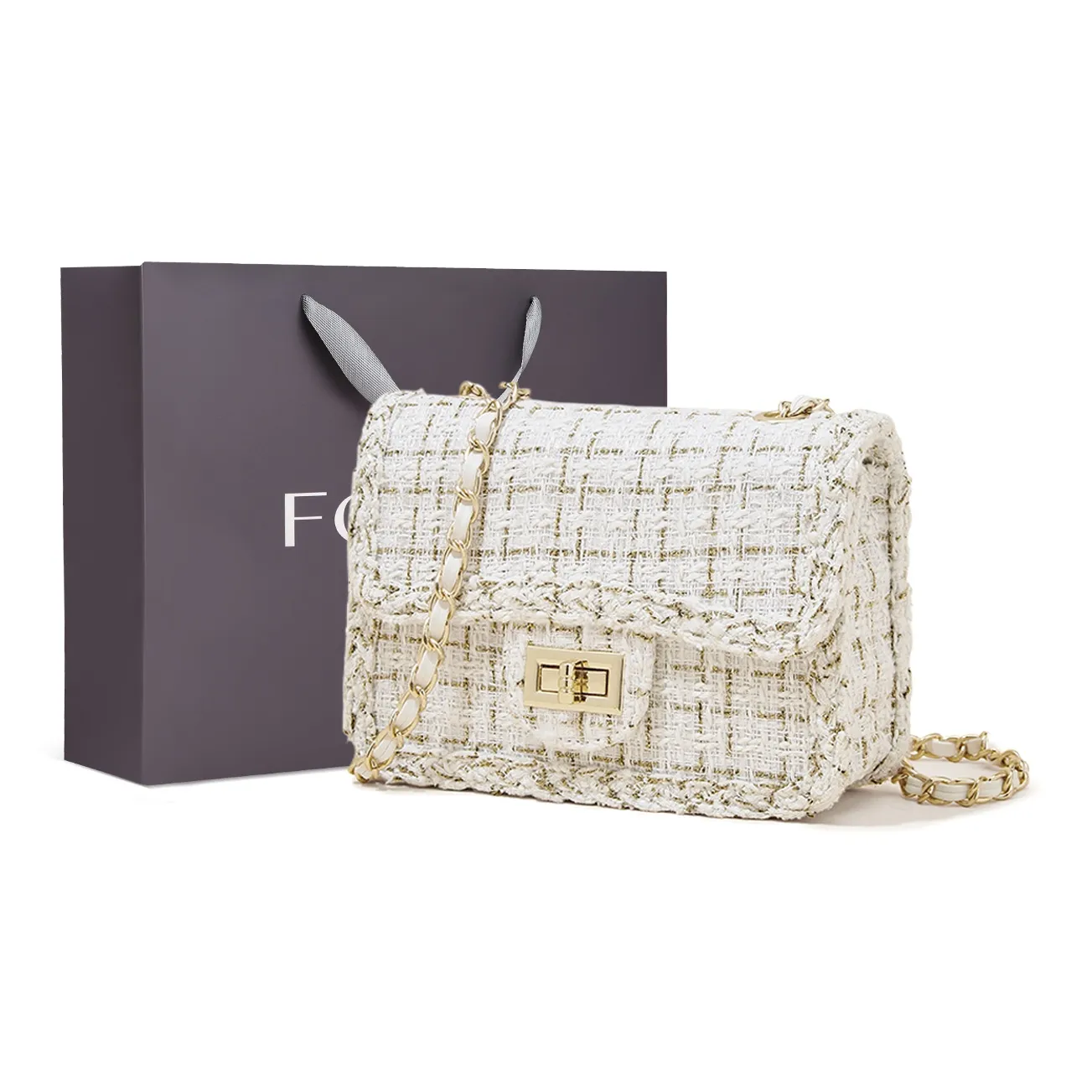 FOXER Fabric Shoulder Bag, Crossbody Bag Trumpets Women's White