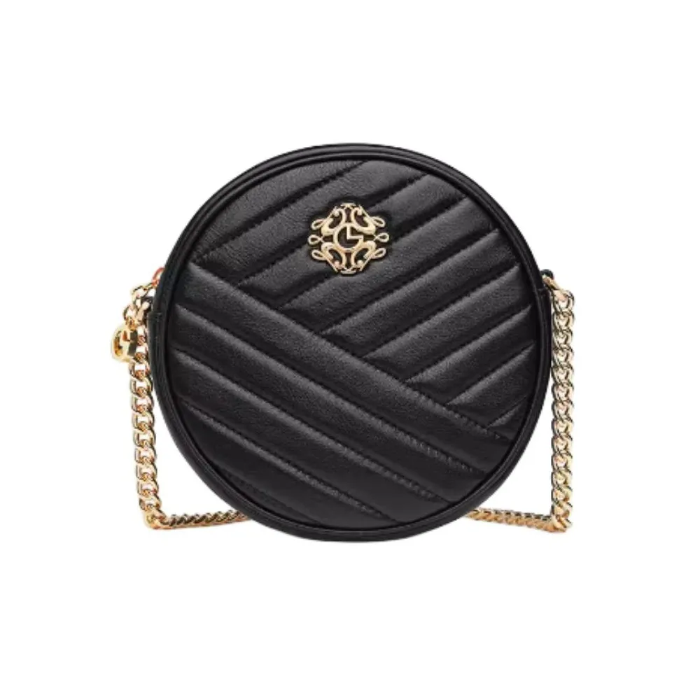 GOLDLION Корова Кожа с Синтетической Кожей Маленькая Круглая Сумка Сумка через плечо Сумка на плечо Маленькая Женская Черный Экрю