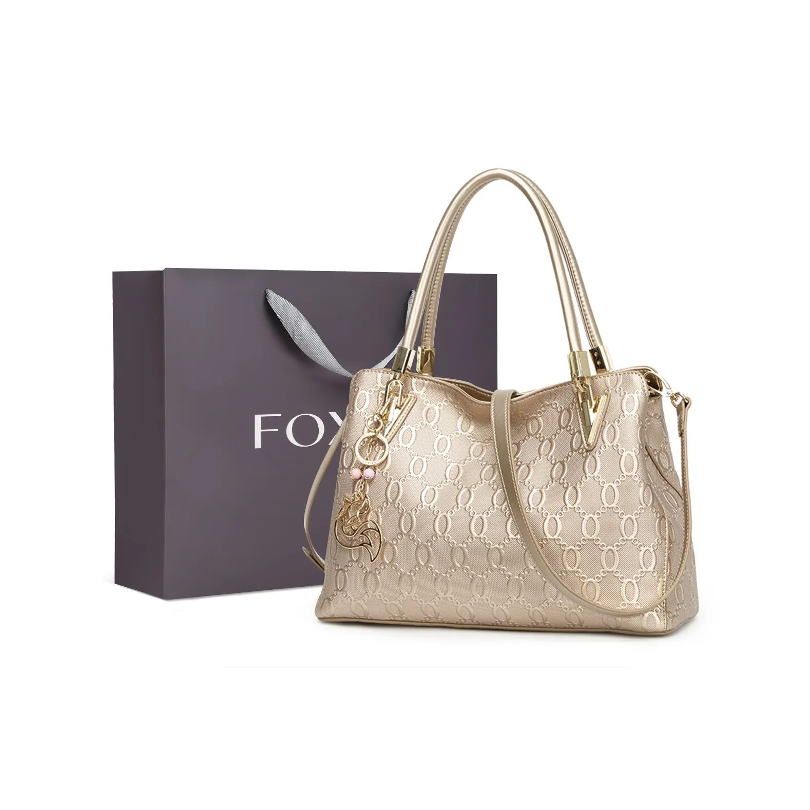 FOXER Cow Leather Shoulder Bag, Handbag Tubas Women's Gold/Black