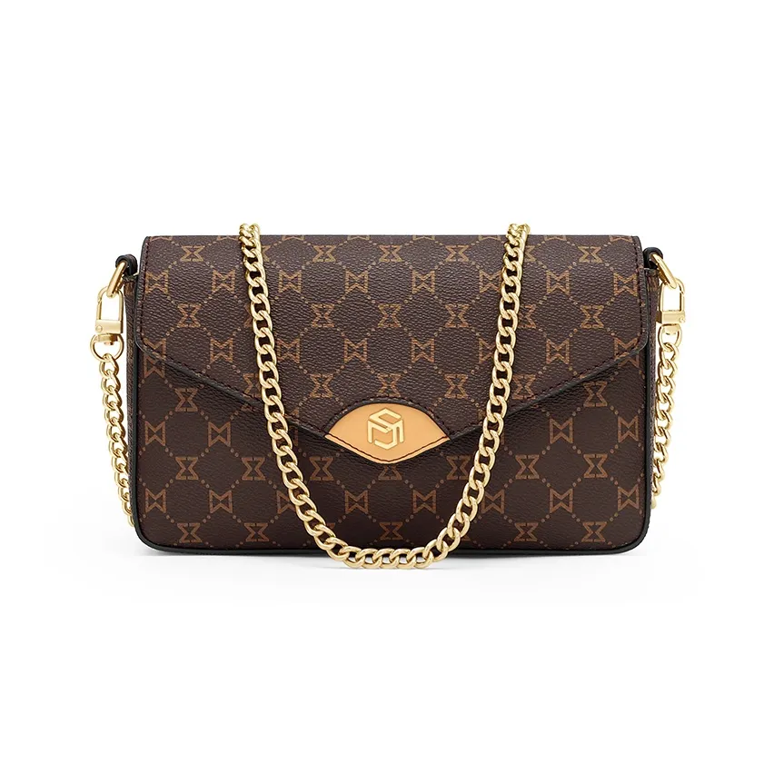 MashaLanti ПВХ Маленькая Квадратная Сумка Подмышка Сумка через плечо Стандартная Женская Темно-Коричневая