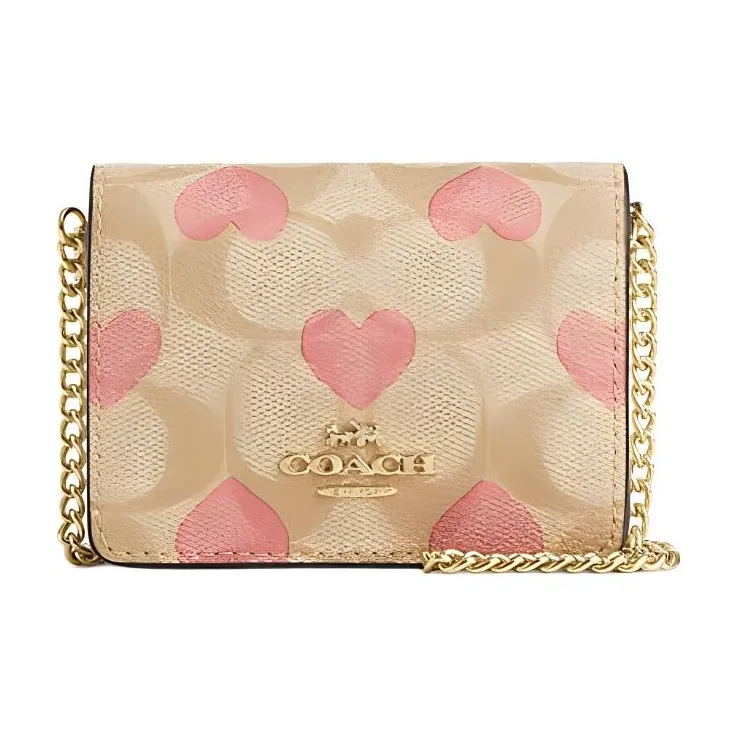 COACH Chain PVC With Skin Clutch Shoulder Bag Crossbody Bag Wallet Mini Women's Light Khaki & Chalk White