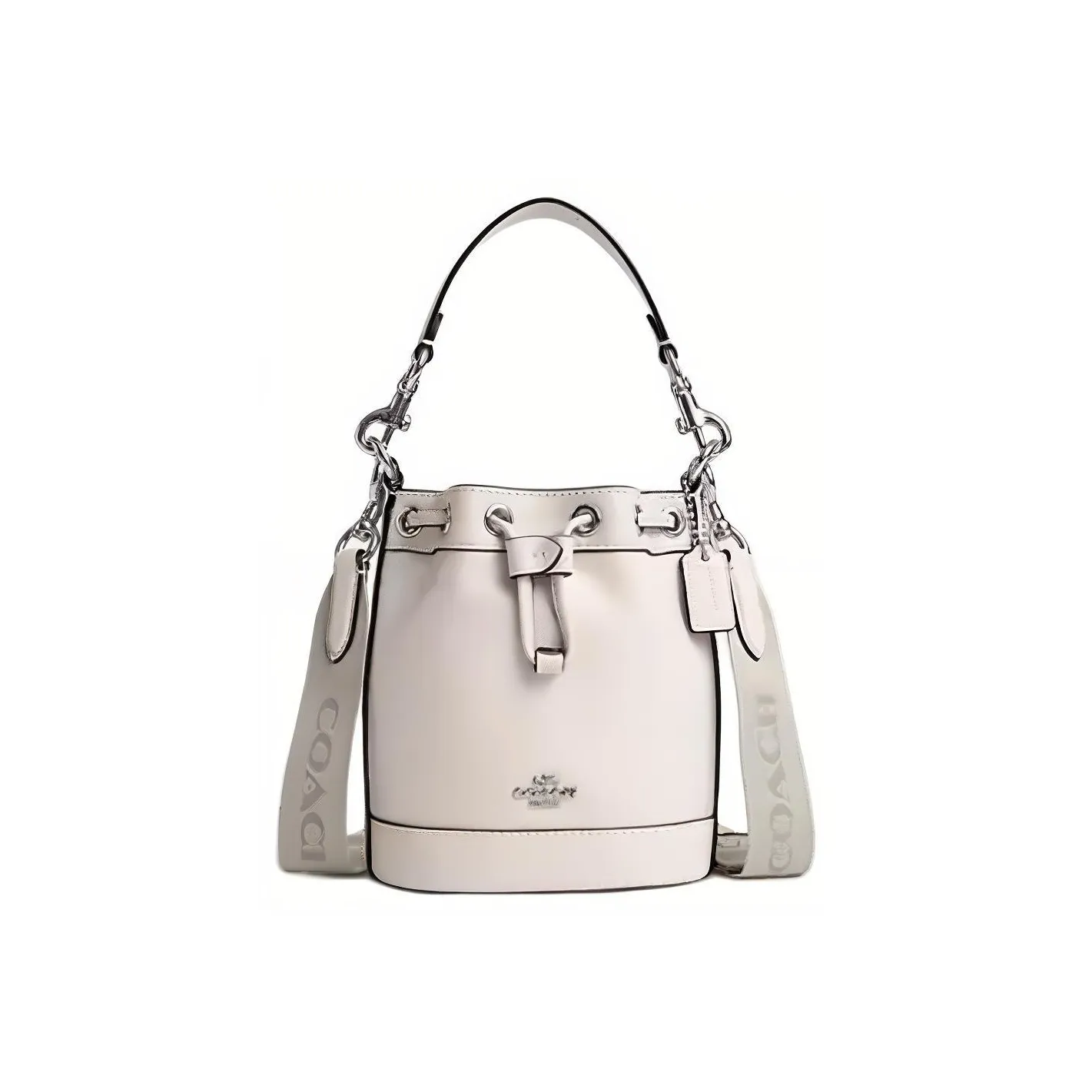 COACH Bucket Cow Leather Bucket Bag, Shoulder Bag, Crossbody Bag, Handbag Mini Women's Silver & Chalk