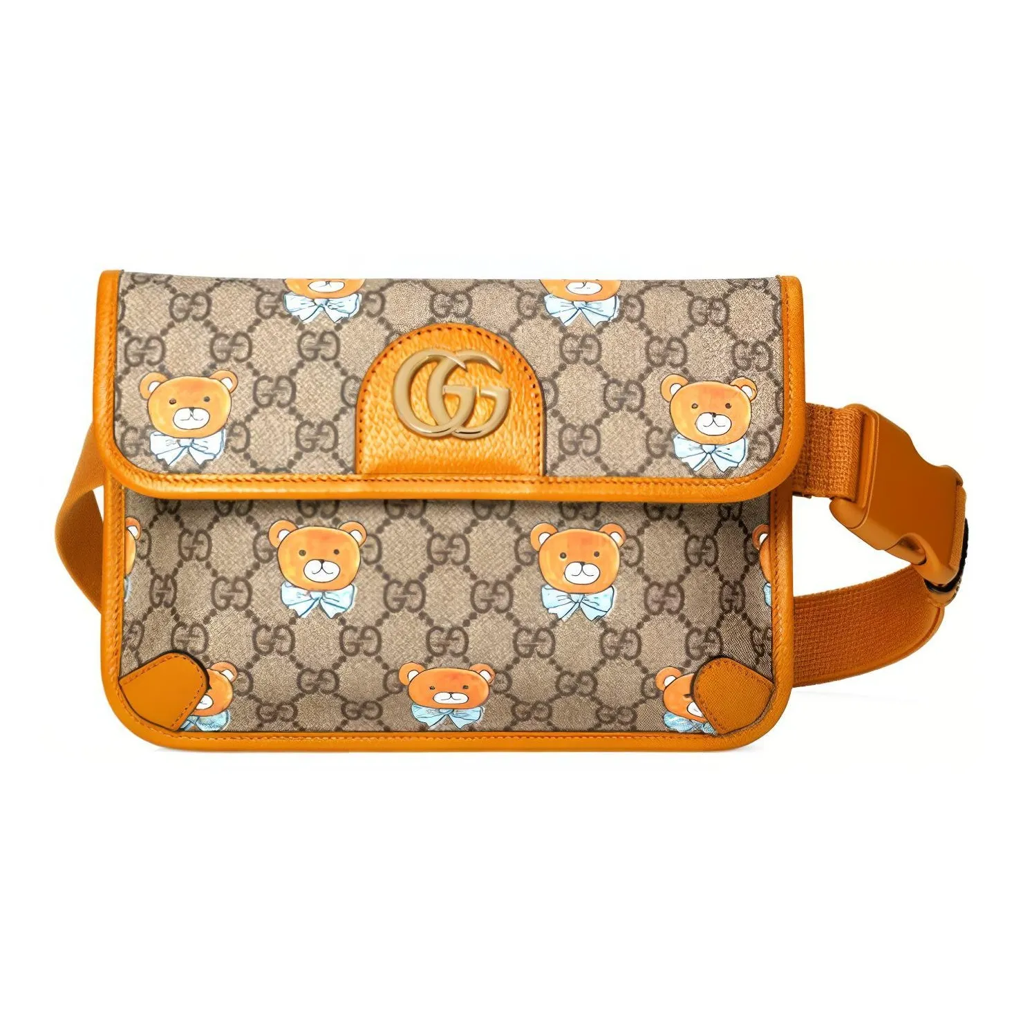 GUCCI Canvas With Leather Fanny Pack Sling Bags Small Size Unisex Ebony/Brown