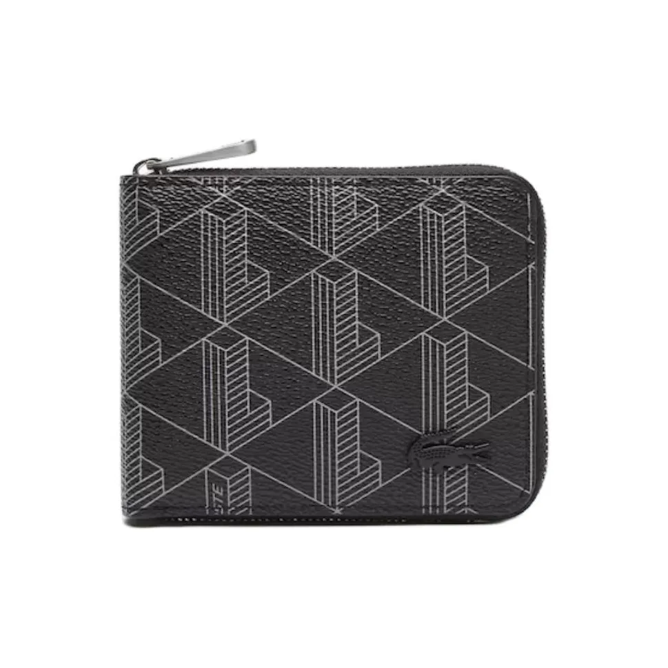 LACOSTE PVC Polyvinyl Chloride Wallet Trumpets Men's Black Gray