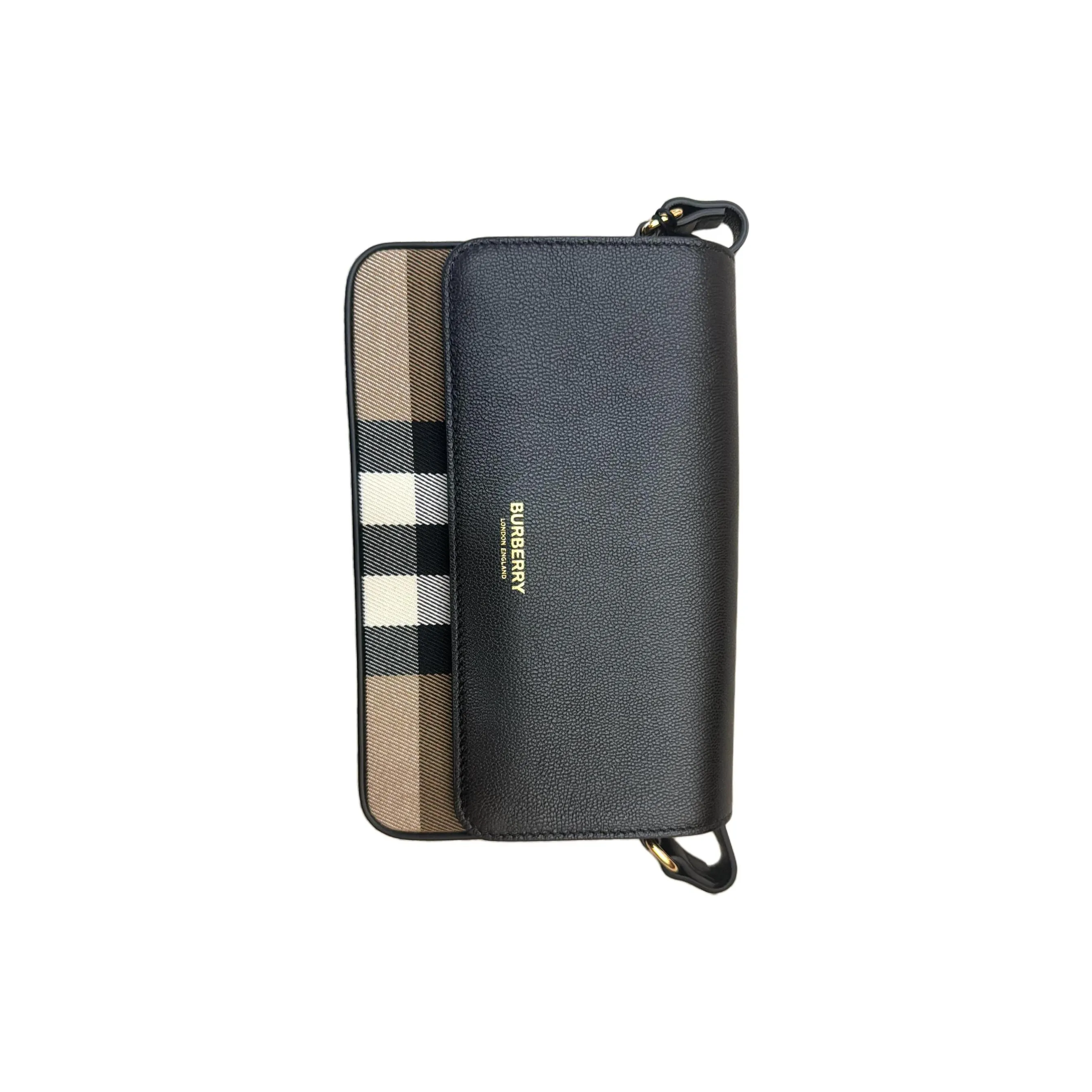 Burberry Leather Paneled Canvas Shoulder Bag Crossbody Bag Women's Black
