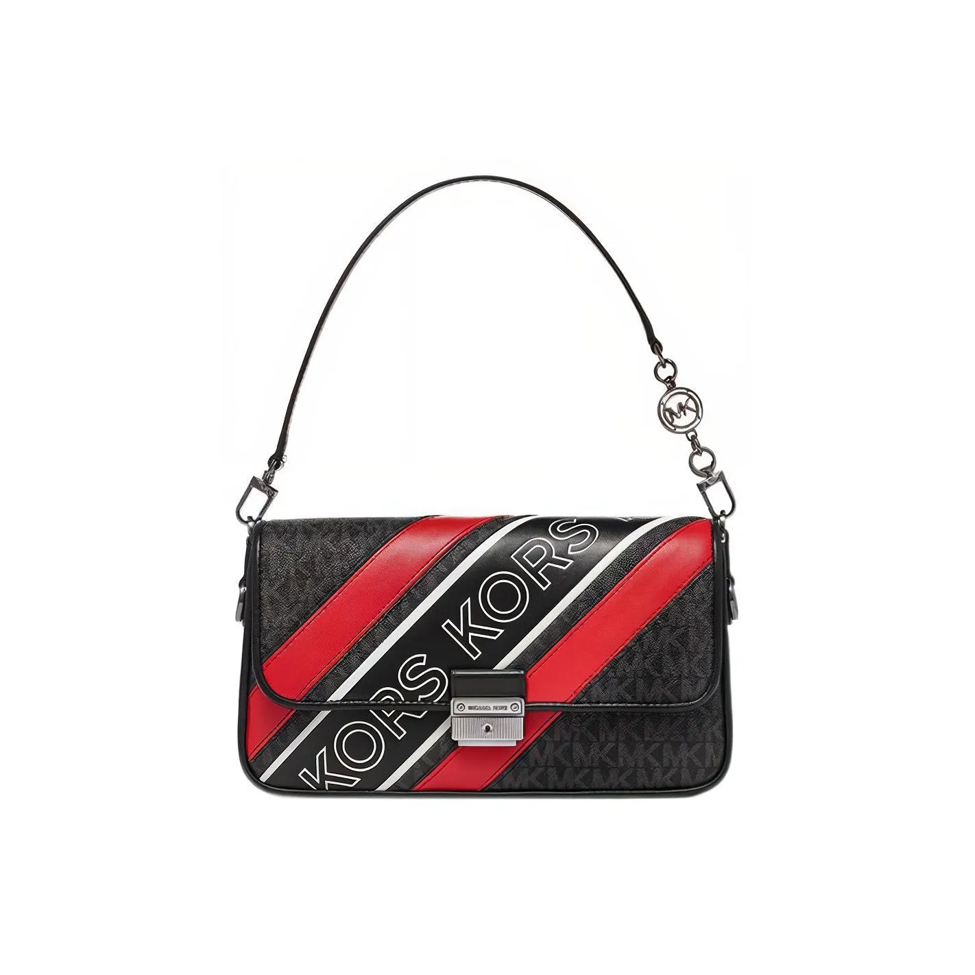 MICHAEL KORS Bradshaw Cow Leather Shoulder Bag Women's Black & Red