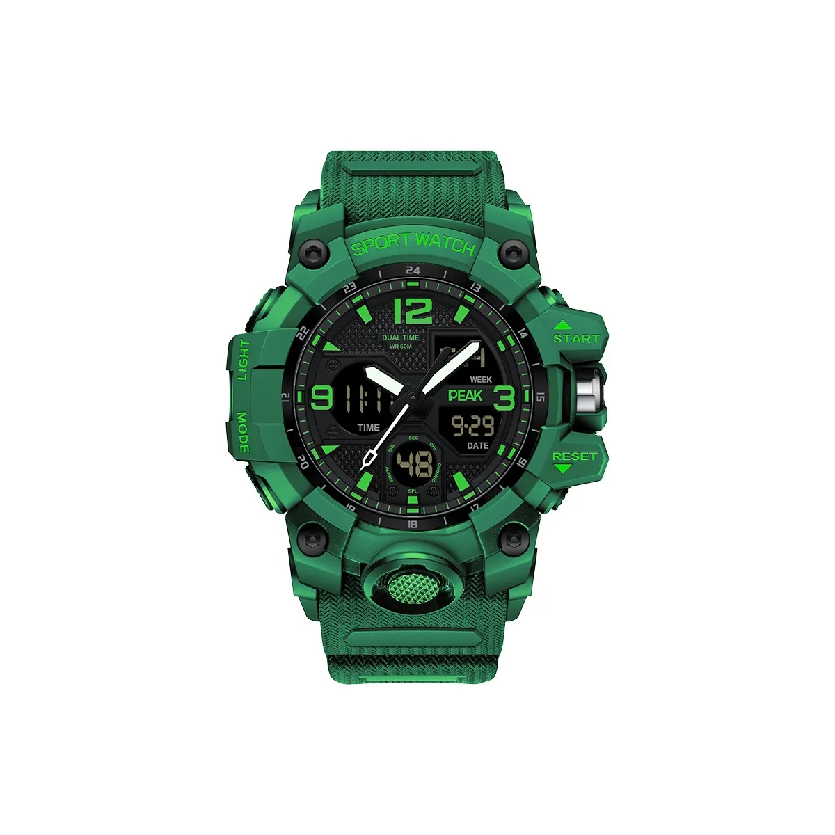 PEAK Кварцевый механизм силиконовый ремешок мужские часы черный циферблат