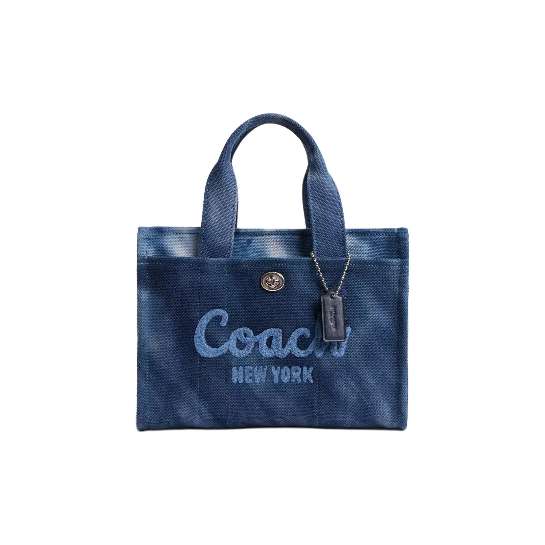 COACH Cargo Переработанный холст с кожей Сумка из холста Сумка среднего размера Женская Светлая Антикварный Никель Найт Морской синий