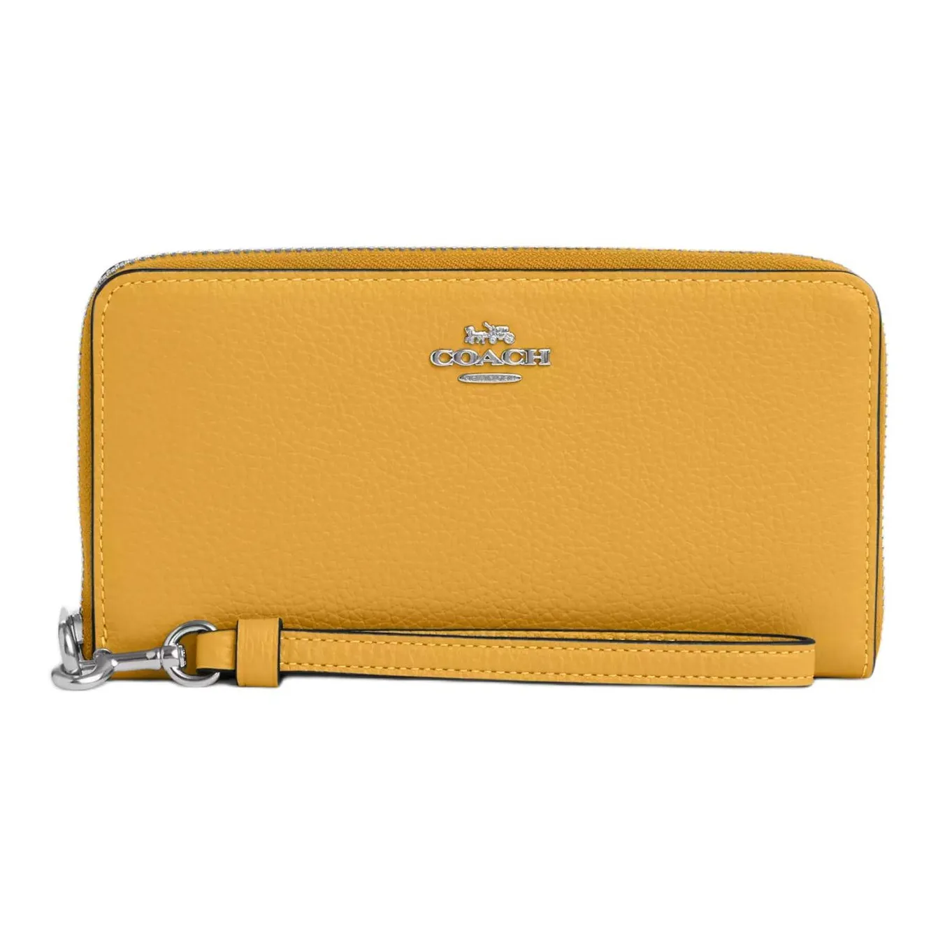 COACH Zip Around Pebbled Leather Clutch Coin Purse Small Size Women's Silver & Honeycomb Yellow