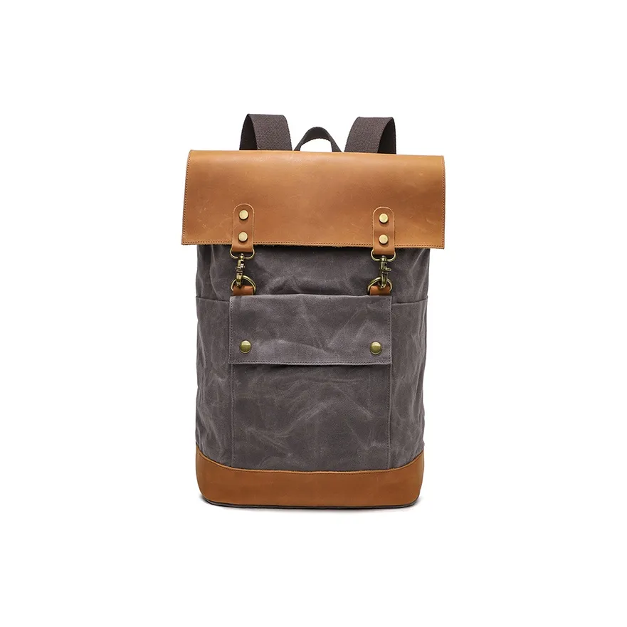 TTaG．baG Батик Холст с Crazy Лошадь Коровья Кожа Рюкзак Унисекс Серый Армейский Зеленый Хаки