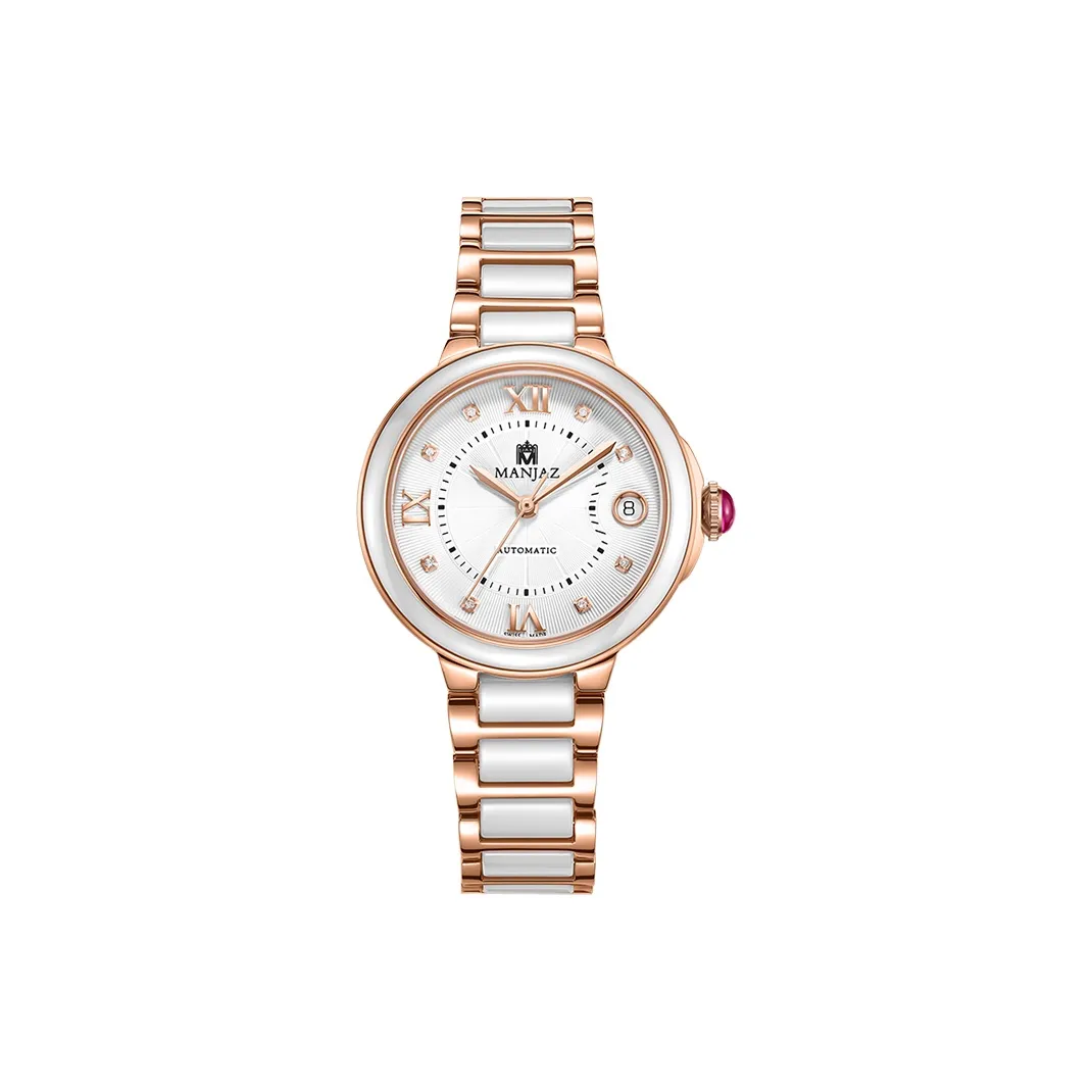 MANJAZ Mechanical Movement Stainless Steel Watchband Women's Watch White Dial