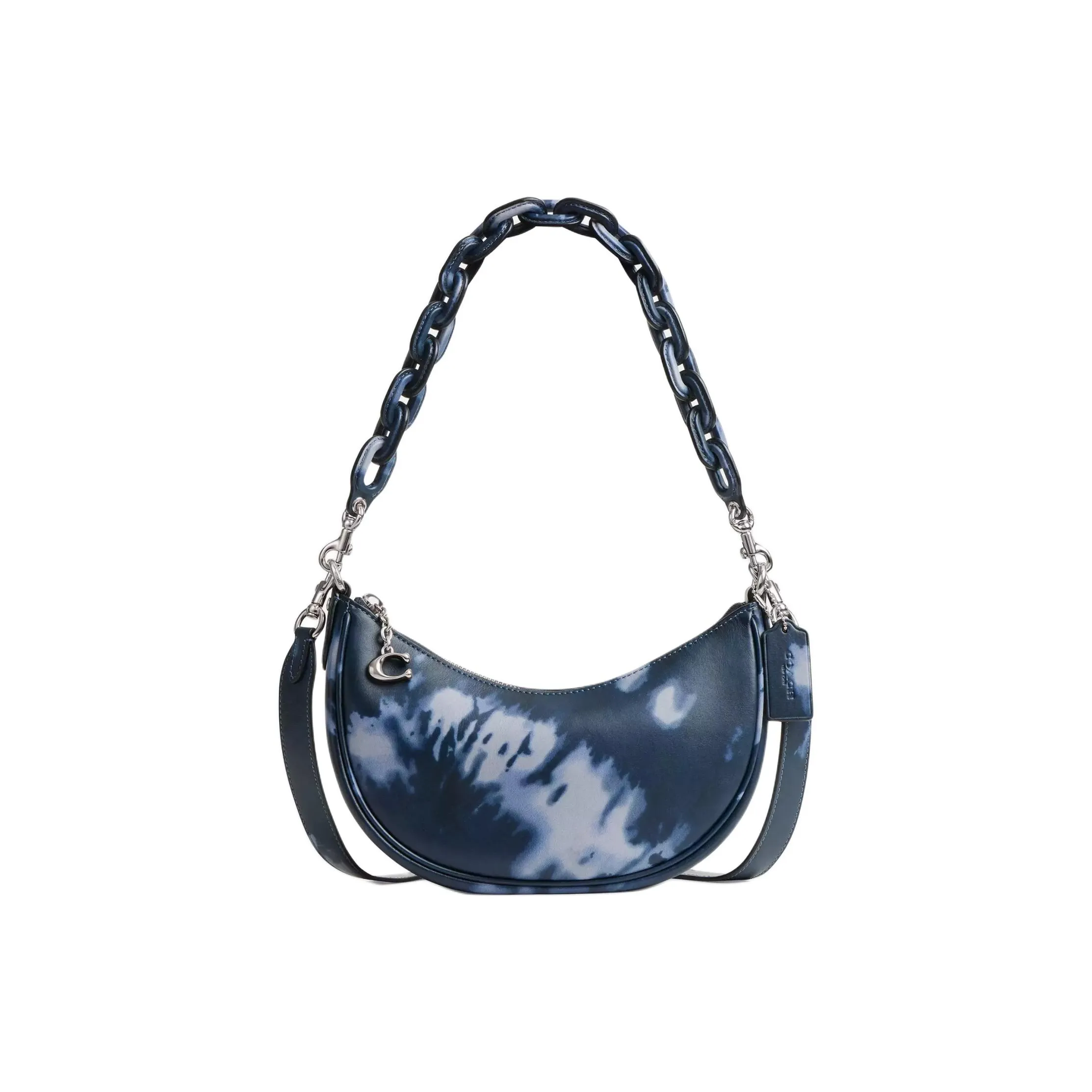 COACH Mira Smooth Leather Handbag, Shoulder Bag Medium Size Women's Light Antique Nickel & Night Marine Blue